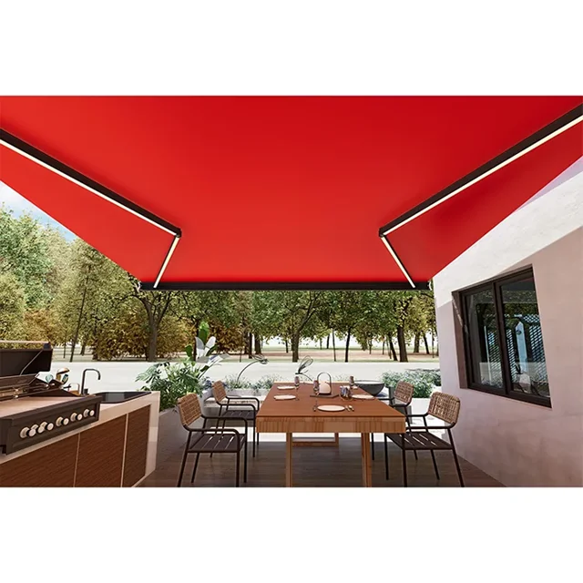 

Outdoor Automatic Open PVC Door Window Shade Motorized Retractable Aluminum Frame Patio Awning Waterproof Sunshade Polyester