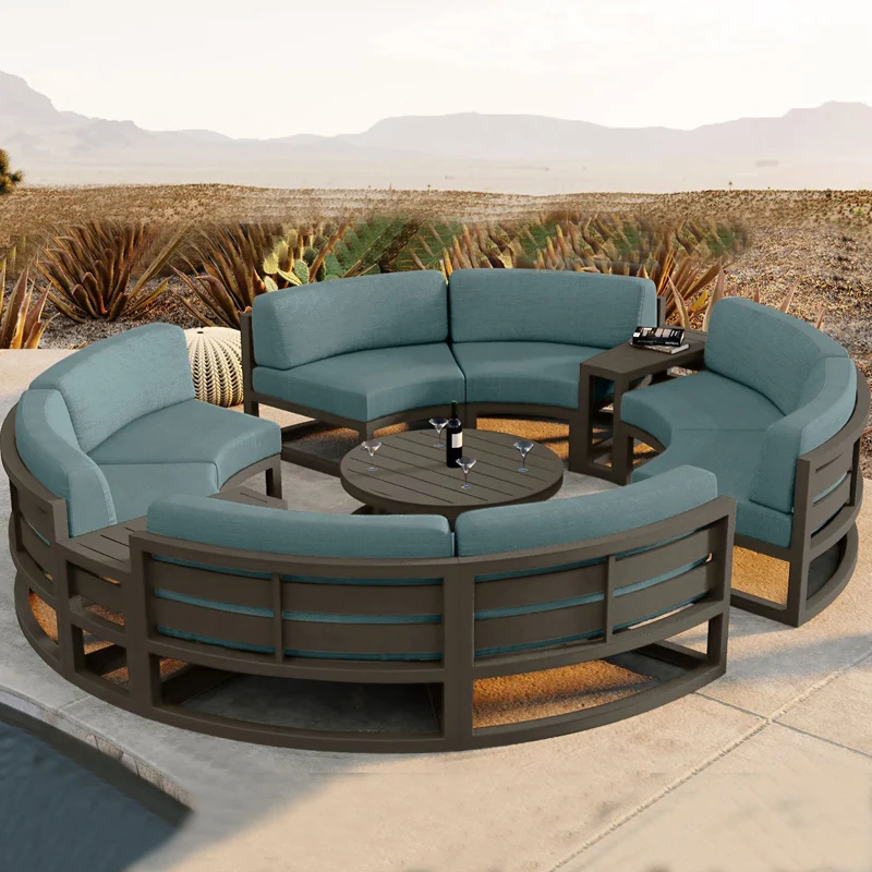 Outdoor sofa, courtyard villa garden outdoor round leisure chair, combined aluminum alloy waterproof open-air balcony furniture