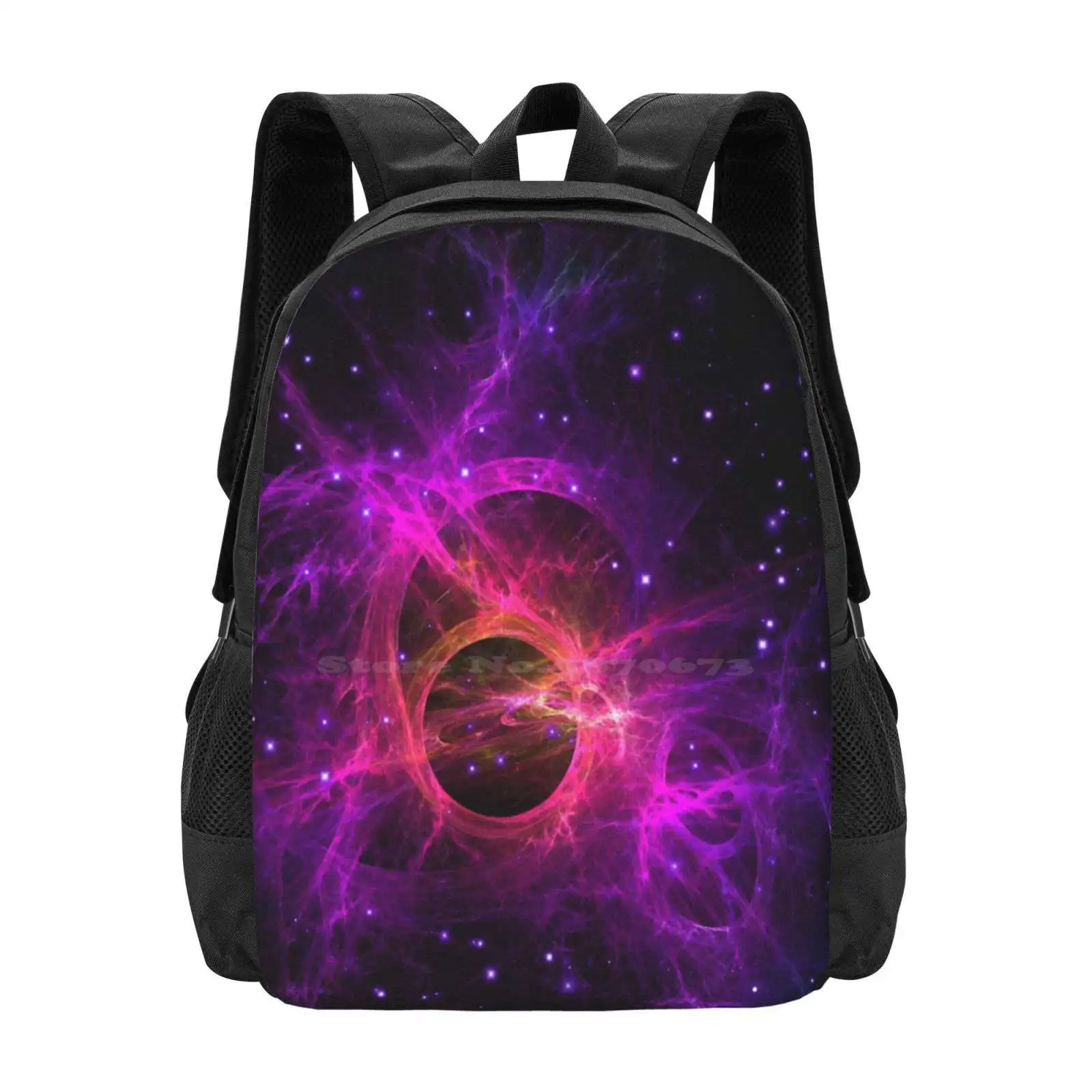 Black Hole In The Galaxy Hot Sale Schoolbag Backpack Fashion Bags Black Hole Galaxy Stars Universe Fractal Purple Neon Bright