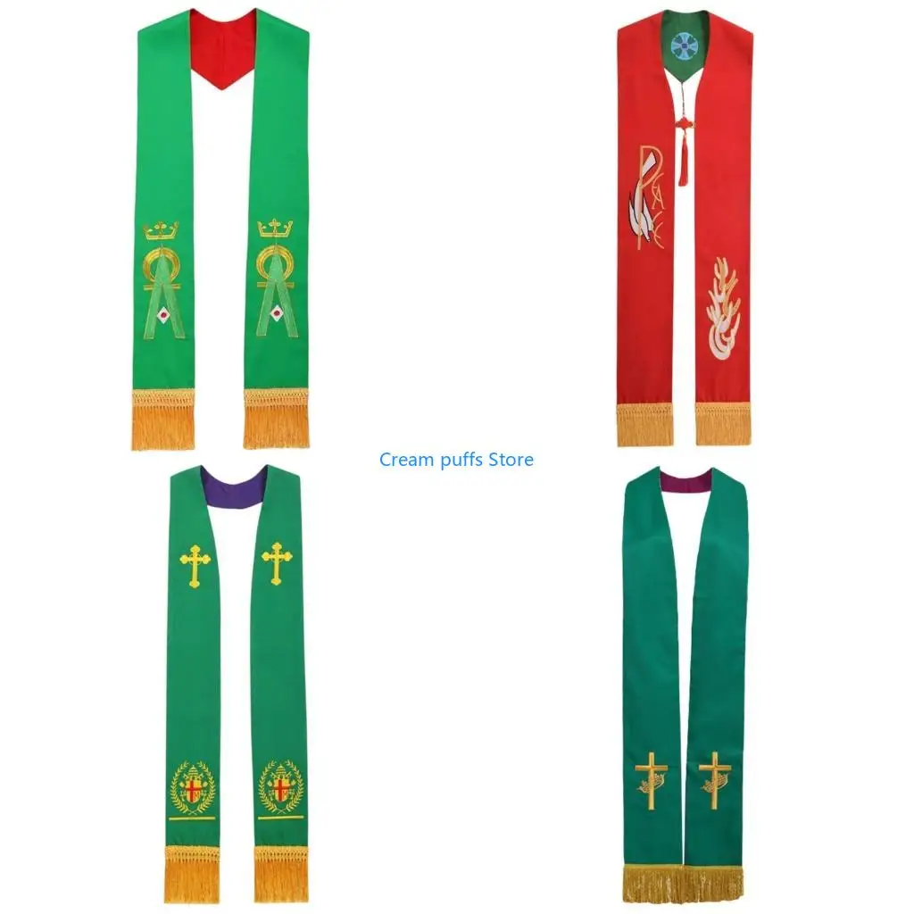 

50LE Skin Friendly Religious Embroidered Graduation Stole Polyester Neckerchief Shawl