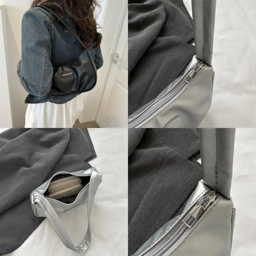 

D46D Pleated Underarm Bag Cosmetics Makeup Bag Fashion PU Bag Handbags Shoulder Bags Carry Purse for Women Girl Armpit Bags