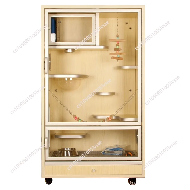 

Chinchilla cabinet cage anti-bite solid wood ecological board villa, pet flower branch mouse cage air-conditioned house