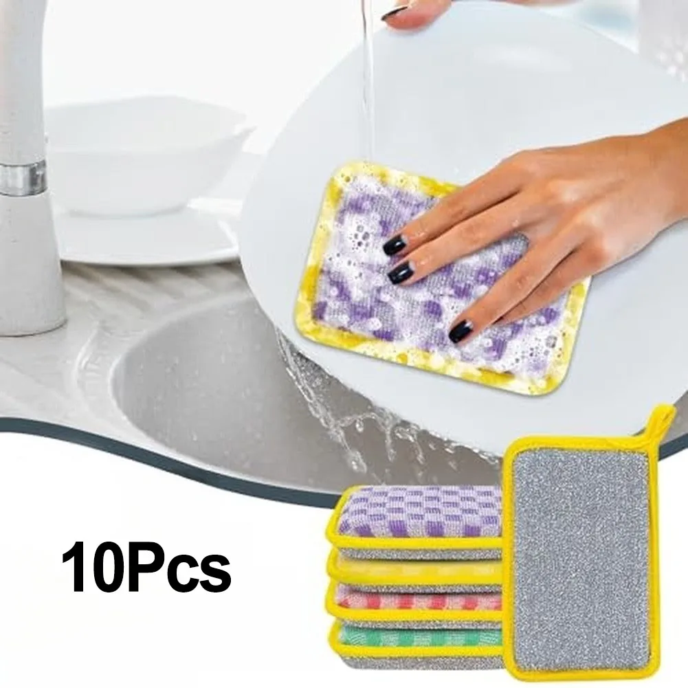 10 Pcs Double Sided Reusable Dishwashing Sponge Soft Sponge Side and Textured Scrub Side for Dishes Pots Sinks Countertops