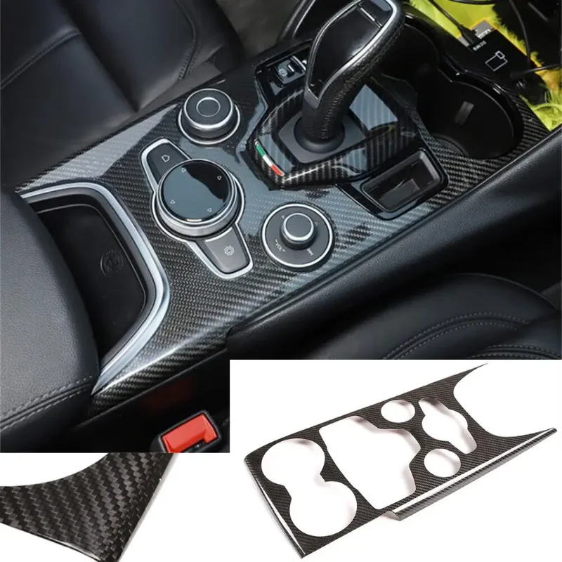 

For Alfa Romeo Giulia Real Dry Carbon Fiber Interior Gear Shift Panel Cover Trim Fit 2020-2022 modification Accessories