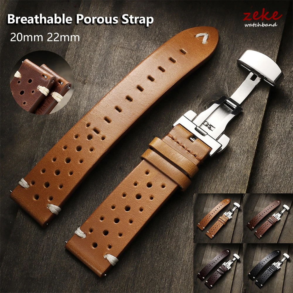 Vintage Racing Watch Strap Quick Release Brown Breathable Porous Watchbands 20mm 22mm Bracelet Band Butterfly Buckle Accessories