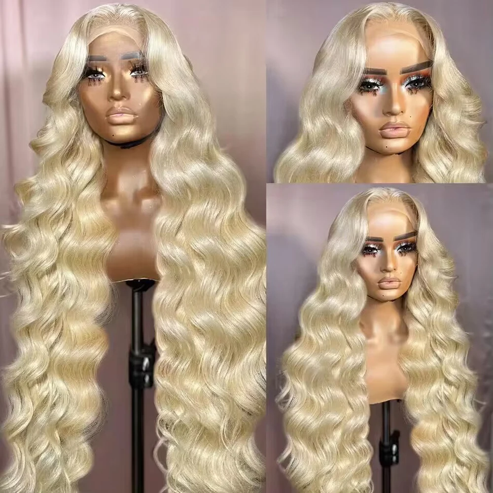 Perruque Lace Front Wig Body Wave brésilienne naturelle, blond miel 613, 13x6, cheveux pre-plucked, 30 36 pouces, pour femmes