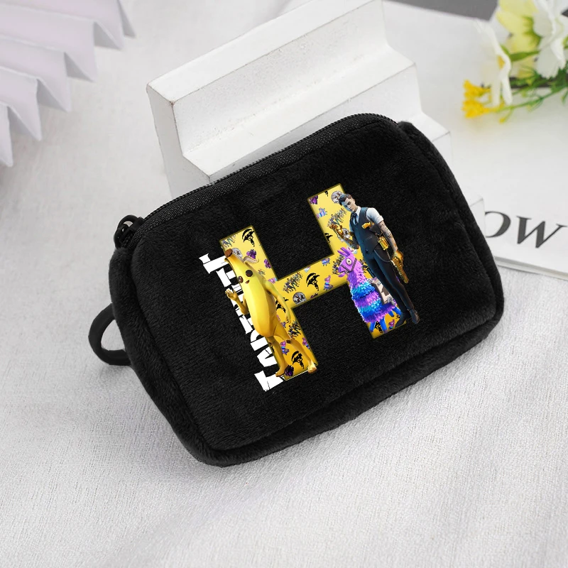 Letter A-Z Fortnites Small Coin Purse Hot Game Key Pouch Boy Girl Anime Mini Coin Pouch Earphone Storage Bag Pocket Zipper Purse