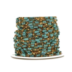 1 Meter Stainless Steel Turquoise Blue Beaded Chain Daity Tube Beads Satellite Chains for Necklace Bracelet DIY Jewelry Making
