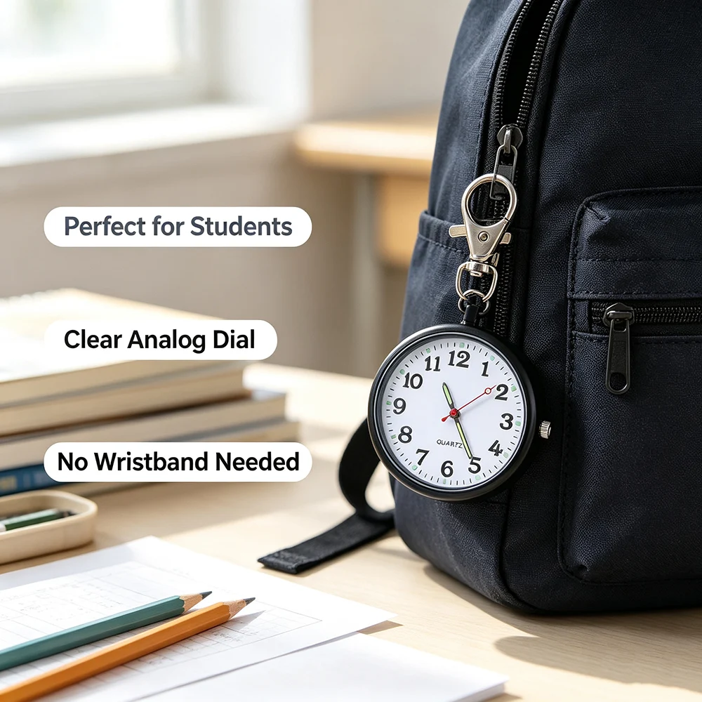 Large Clear Dial Pocket Watches Men Portable Round Hanging Backpack Kids Keychain Watch Women Ladies Nurse Quartz Clock view 2