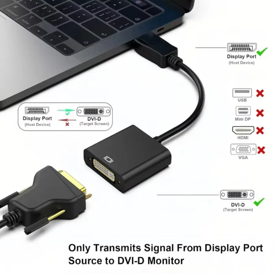 DP to DVI Adapter 1920*1080P DisplayPort to DVI Converter Cable Plug and Play DP Male to Female DVI for PC TV Monitor Projector