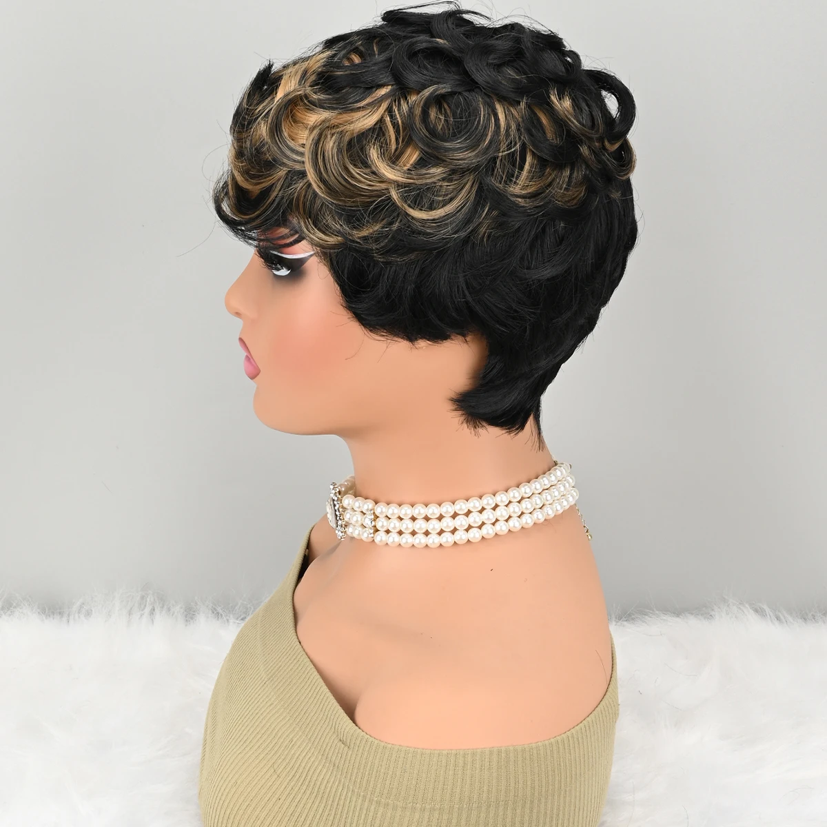 قصيرة عابث الباروكات قصيرة براون أسود مجعد عابث الباروكات الاصطناعية خصلات الشعر المستعار الطبيعي متموج براون أسود عابث قطع شعر مستعار قصير مجعد #3