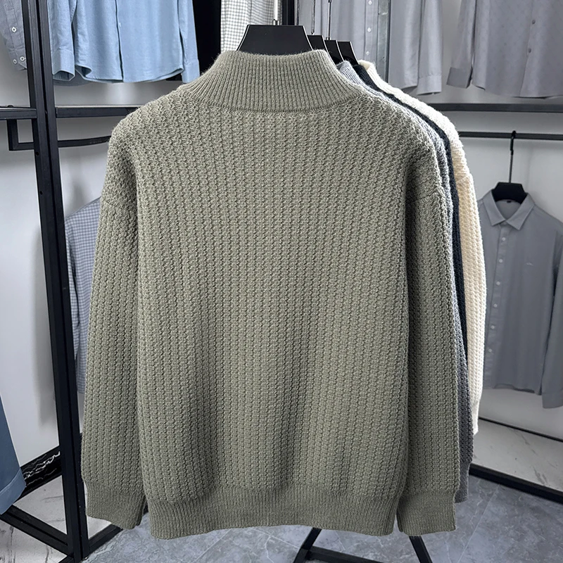 Hochwertiger Herbst-Winter Strick-Cardigan Designer-Neuheit Schlichter Lässiger Herren-Reißverschluss-Pullover mit Stehkragen Klassischer Jacquard Trendiger Sweater-Mantel – Detail 9