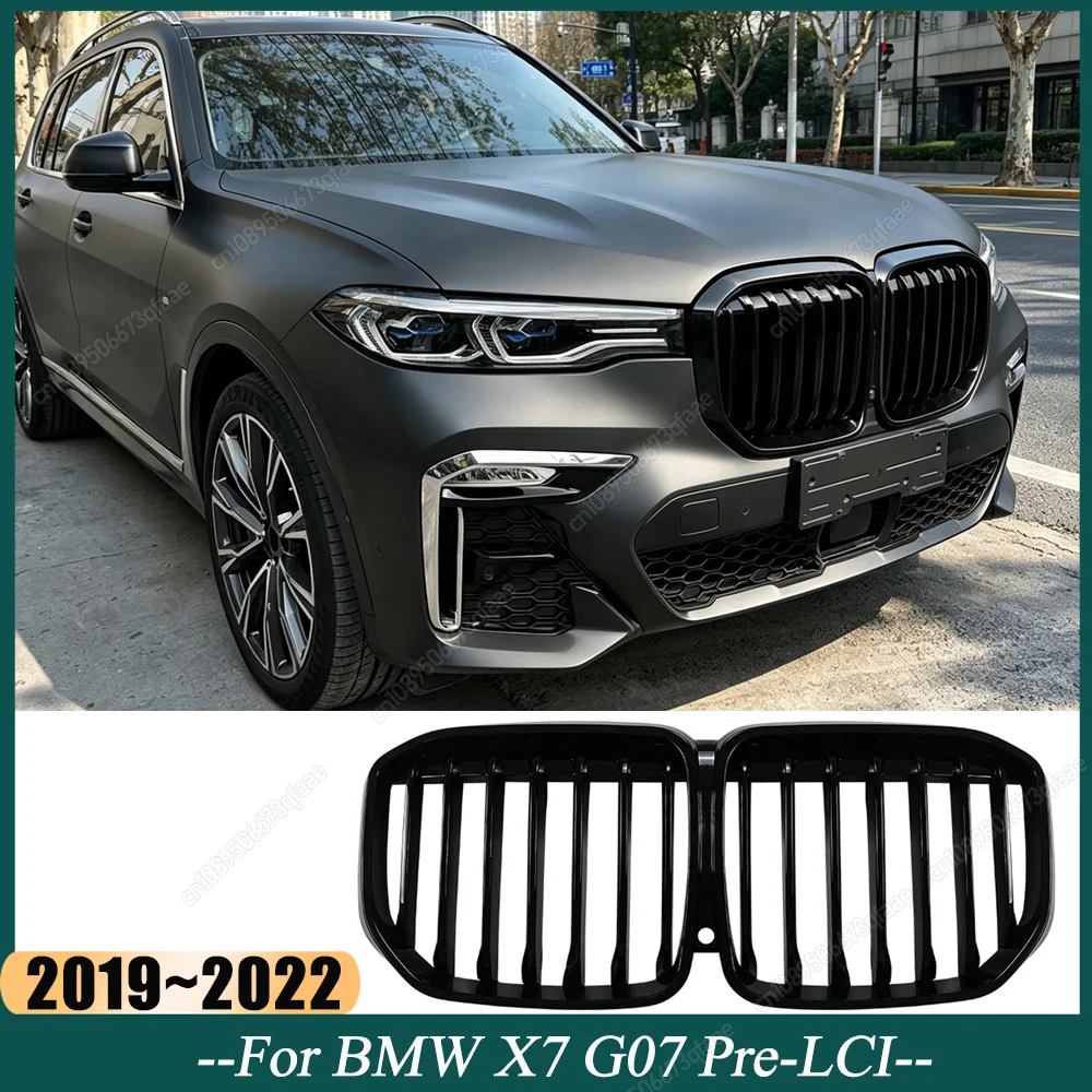 ABS Gloss Black Car Front Bumper Kidney Grille Grill Single/Double Line For BMW X7 G07 Pre-Facelift 2019-2022 Bodykits Tuning