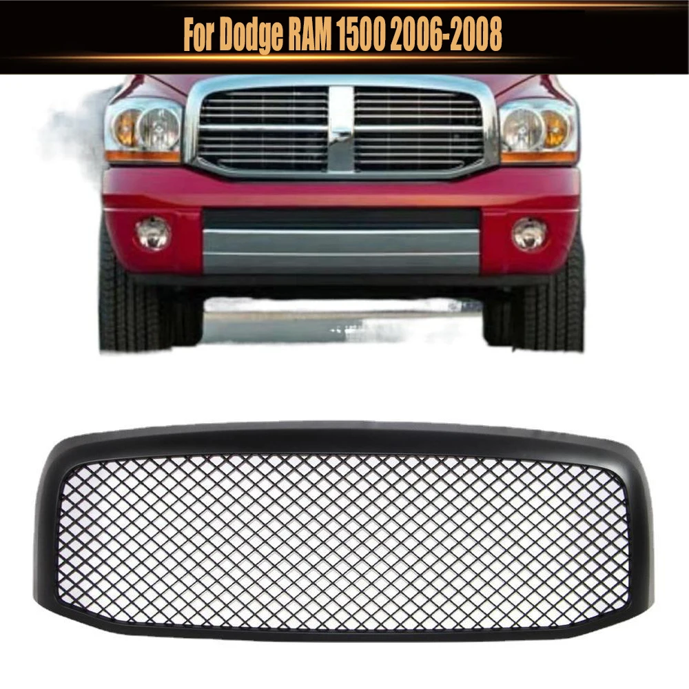 For Dodge RAM 1500 2006-2008 Racing Grills Decoration Car Front Grid Racing Grills ABS Matte Black Trim Cover Bumper Grille