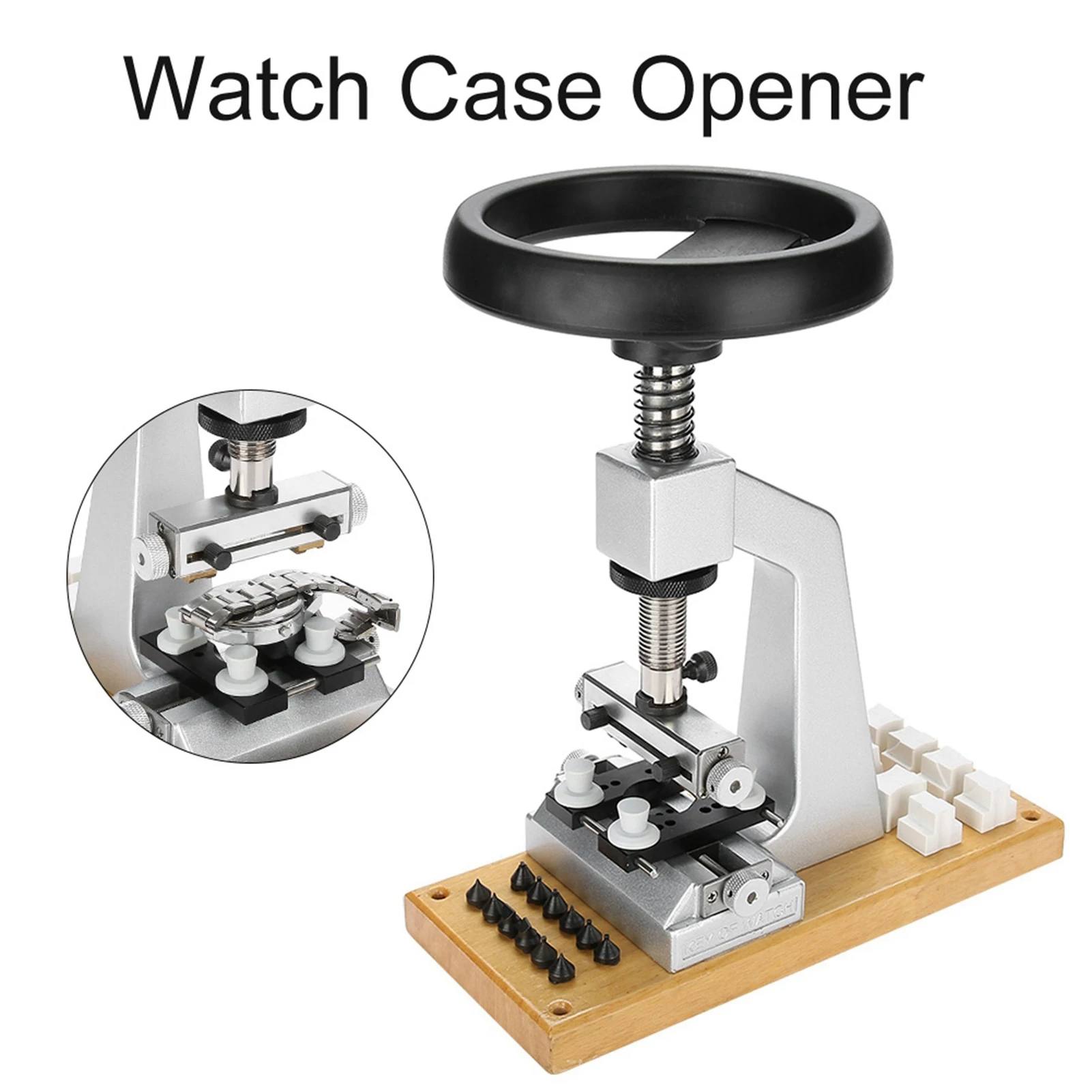 

Bench Watch Case Opener with 6 Dies Wristwatch Repair Tool Watch Case Remover for Opening and Closing Waterproof Watch Cases