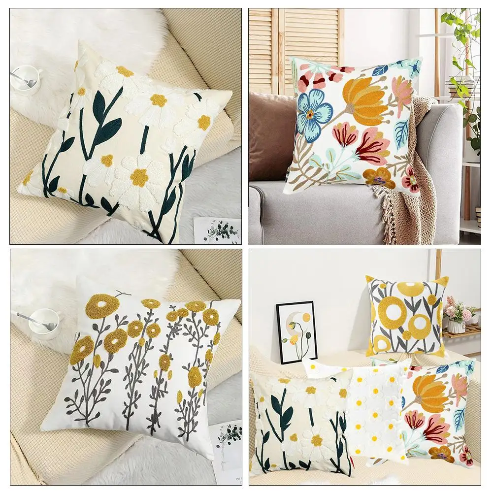 Canvas Floral Embroidered Cushion Cover Funiture Protector Household Cushion Supplies Pillow Cover Sofa Couch Covers D0X7