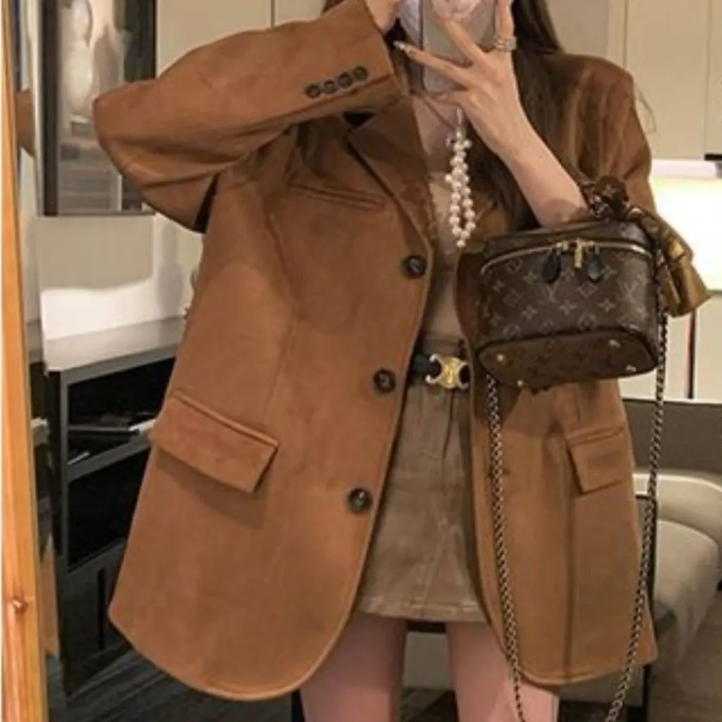 

Women's Brown Retro Blazer Maillard Gel Texture Suit Niche Fashion Spring Autumn New Style