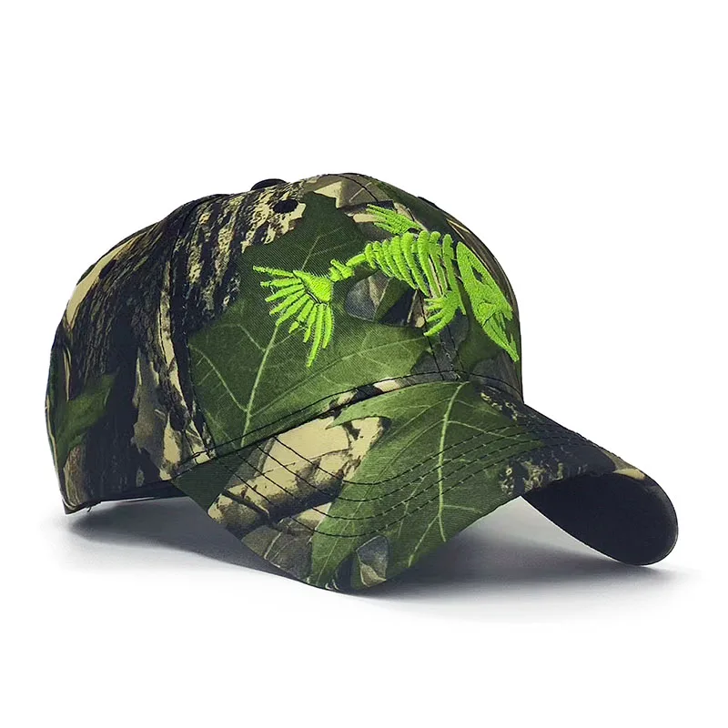 Embroidered Fish Bone Mens Caps Camouflage Hunting Fishing Men Baseball Cap Summer Fisher Man Hat For Men Casual Bone Casquette