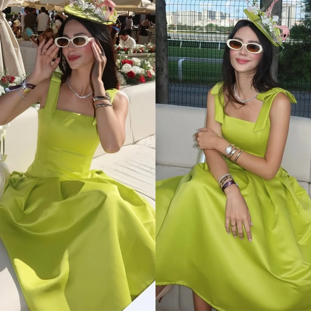 

Customized Temperament Green Satin Evening Dress Exquisite Strapless Sleeveless Prom Gowns Luxury Special Occasion Gowns
