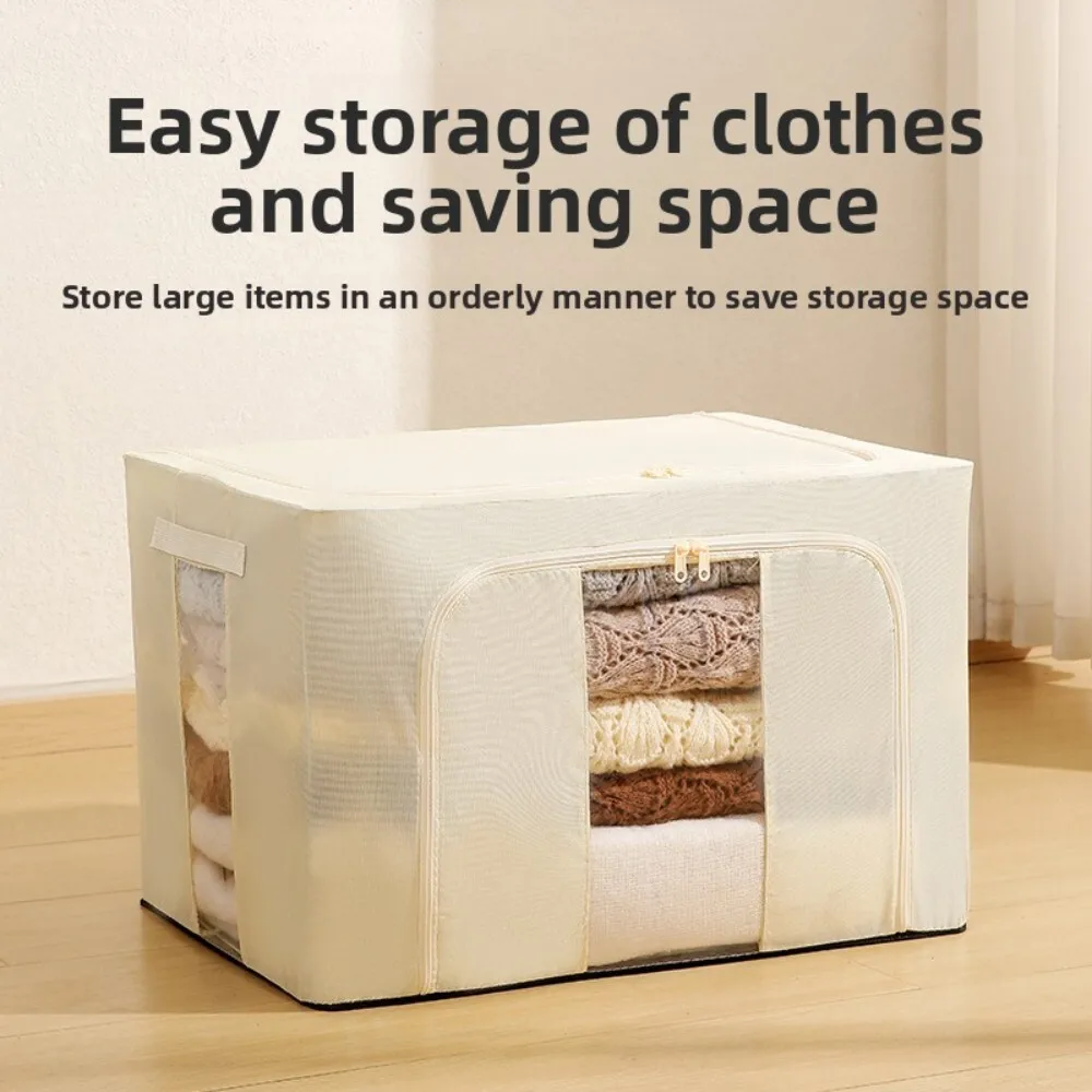 

Solid Color 600D Oxford Cloth Clothing Storage Box with Steel Frame Foldable Waterproof Organizer for Clothes Quilts at Home