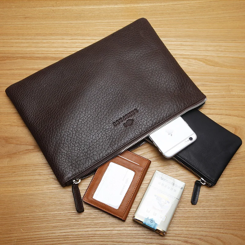 LANSPACE leather men bag brand coin purses holders fashion ipad bag