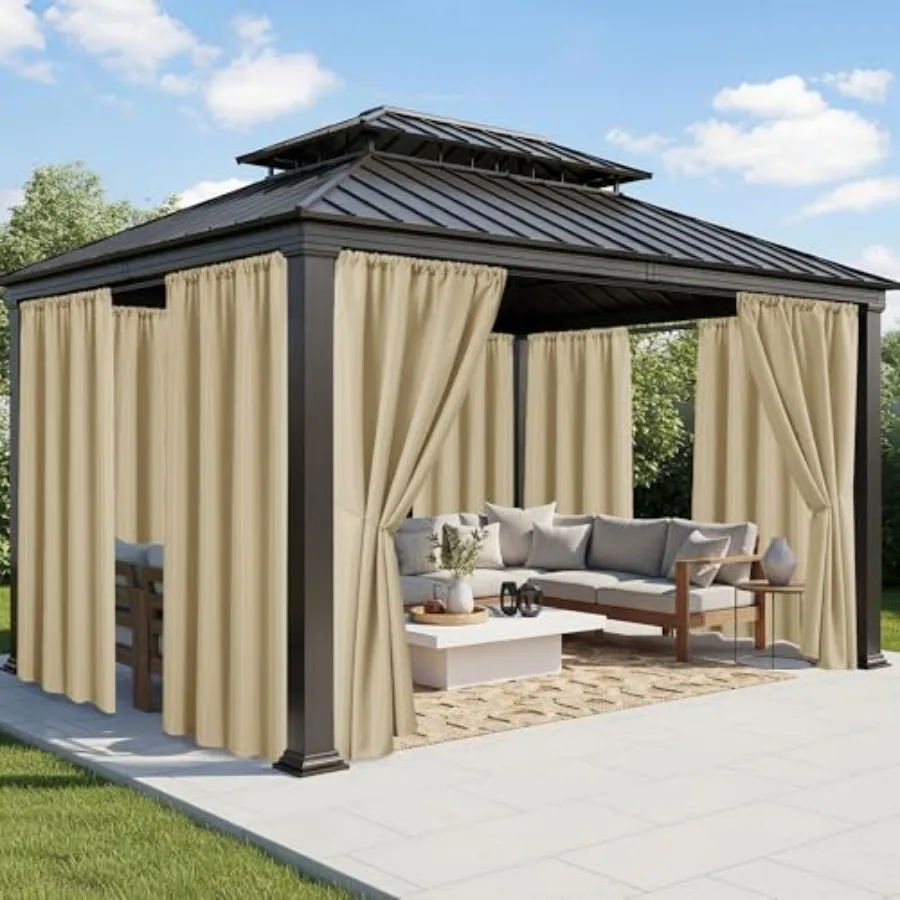 

Outdoor Curtains for Patio Waterproof - 8 Panels Weatherproof Privacy Outside Curtains with Rod Pocket for Pergola, Gazebo, Por