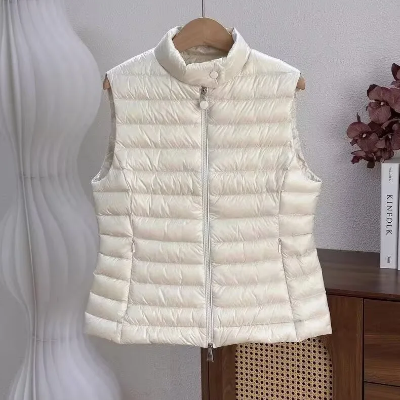 Stand up Collar Down Vest for Women Horse Clip Bottom Jacket Coat 2026 Winter New 90% White Duck Down High end Vest