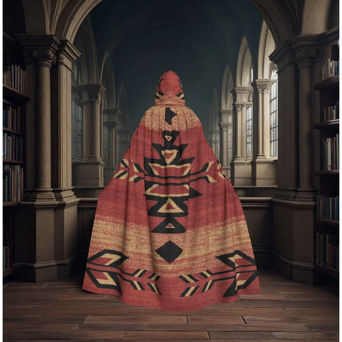 

Aztec Tribal Intricate Tribal Patterns Long Hooded Cloak Witch Medieval Costume Cosplay Cape HalloweenVampire Adult Unisex