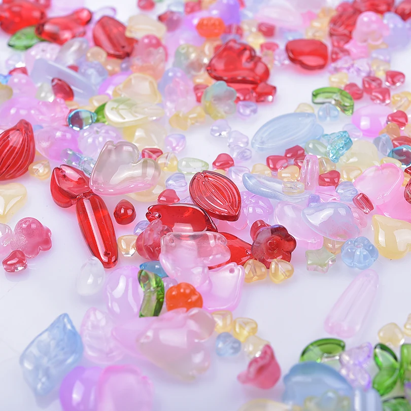 10/30/50/100pcs/Lot Random Mix Glass Charm Leaf Heart Pendants For Jewelry Making Supplies Handmade Earrings Vintage Accessories