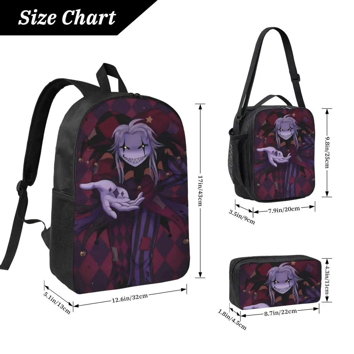 3Pcs Pierrots The Freak Circus Theme School bags Set for Boy Girl Pencil Boxes Backpack Sets with Lunch Box For Students Daypack