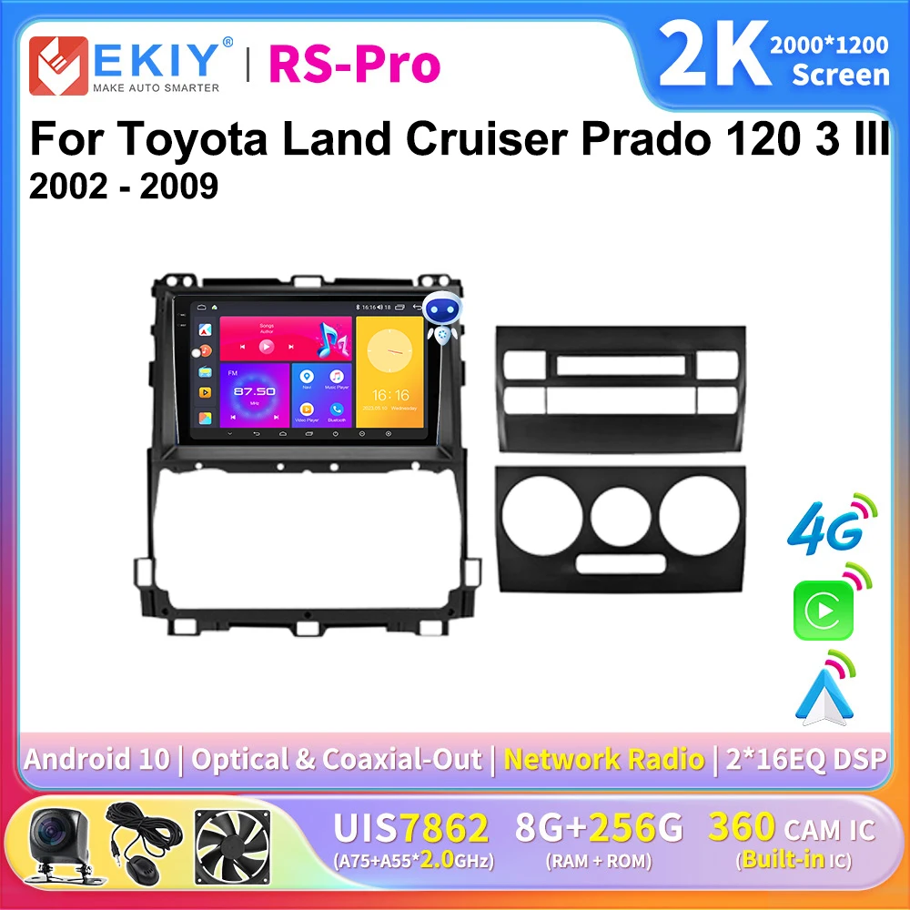 

EKIY 2K Screen CarPlay Radio For Toyota Land Cruiser Prado 120 III 2002-2009 Android Auto 4G Car Multimedia GPS Player Autoradio