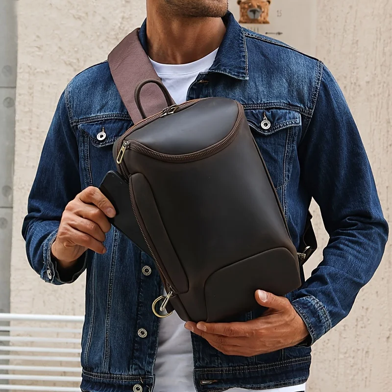 Men's Chest Bag Genuine Leather Shoulder Messenger Bag Male Sling Bags Travel Day Pack Tablet Design Cow Crossbody Summer Bag