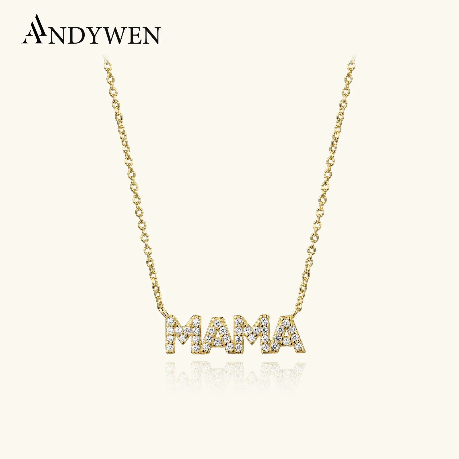 

ANDYWEN 925 Sterling Silver Gold Zircon CZ MAMA Pendant Long Chain Necklace 2022 Women Wedding Luxury Mother Fine Jewelry