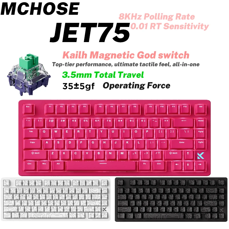 

MCHOSE JET75 Magnetic Switch Gaming Keyboard Hall Effect Hot-Swappable Customized RGB Snap Tap 0.1ms Latency 8kHz Polling Rate