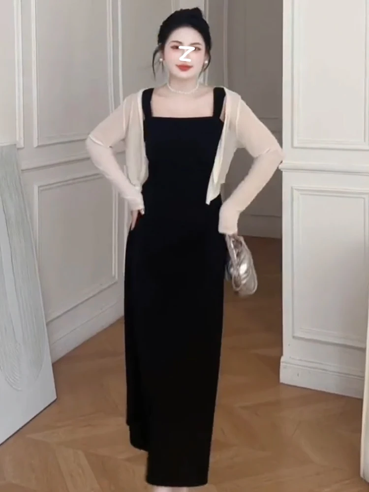 

plus Size Women's One oulder Strap Dr Cardigan Two Piece Set Summer Slimming Slim Fit Wrap around Skirt Faionable