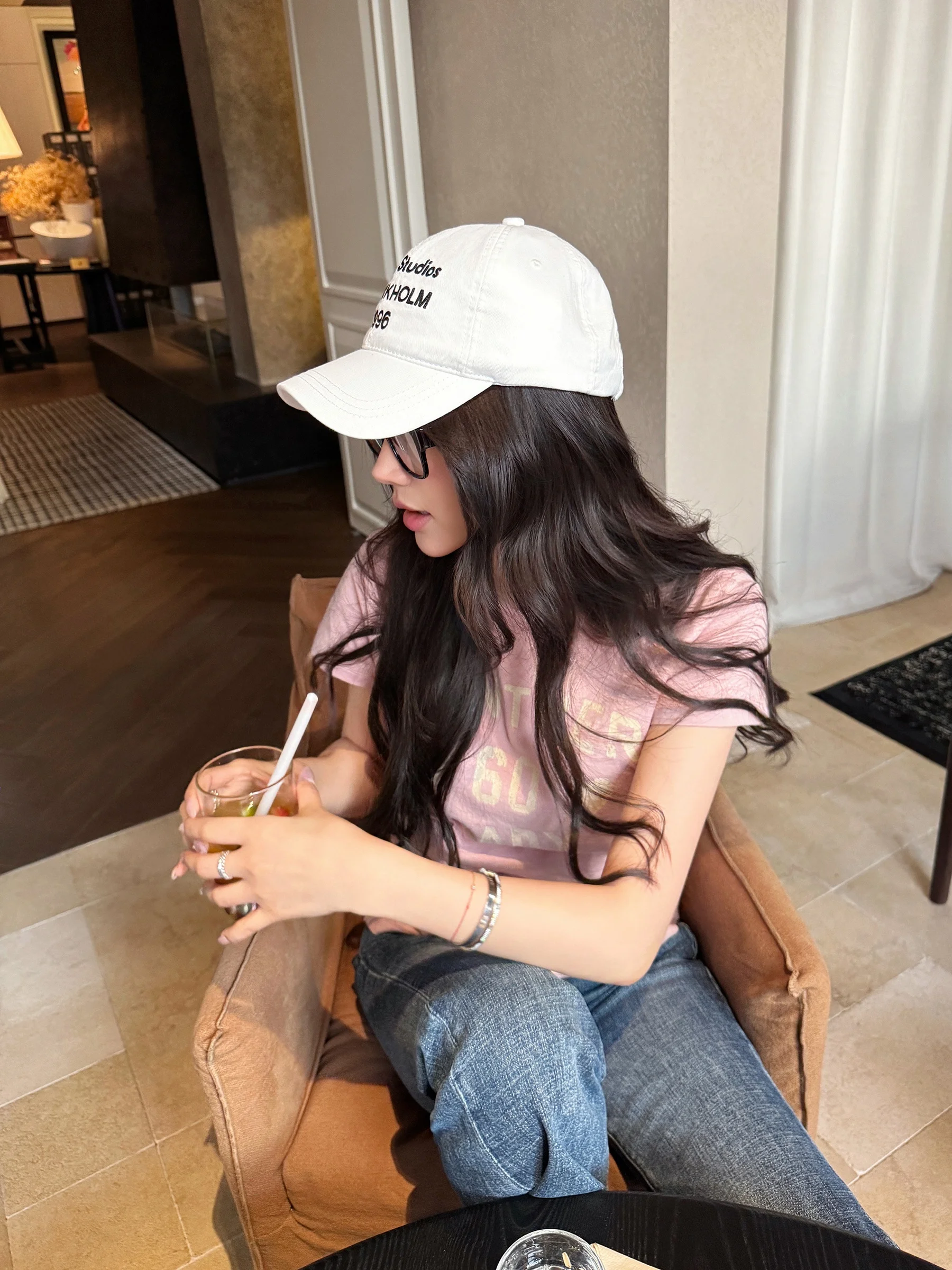 

Rubbit Chic Women's Casual Cotton T-shirt Letter Print Crack Pattern Pure Cotton Breathable Comfortable Short Sleeve Top