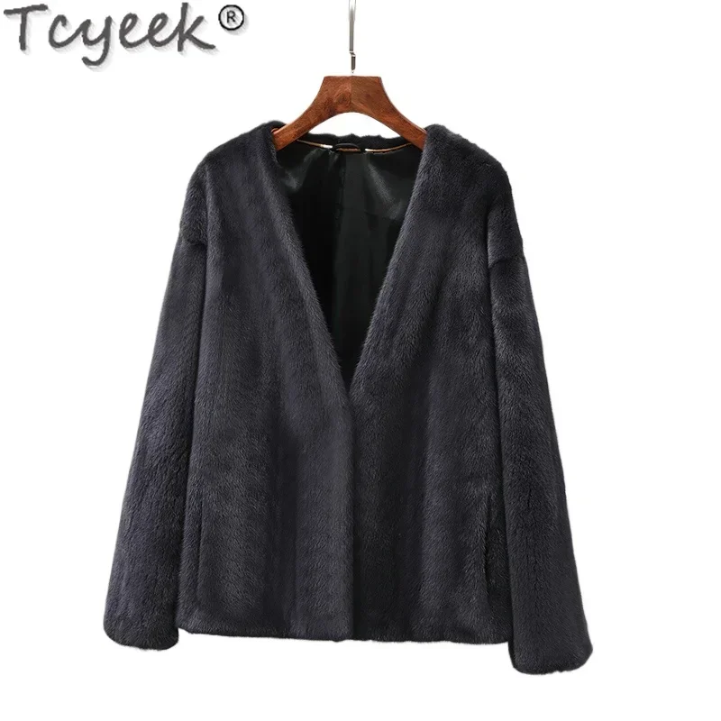 

Tcyeek пальто из натурального норкового меха, женская модная куртка из натурального меха для женщин, цельная норка 2024, зимние женские меховые куртки, короткий стиль