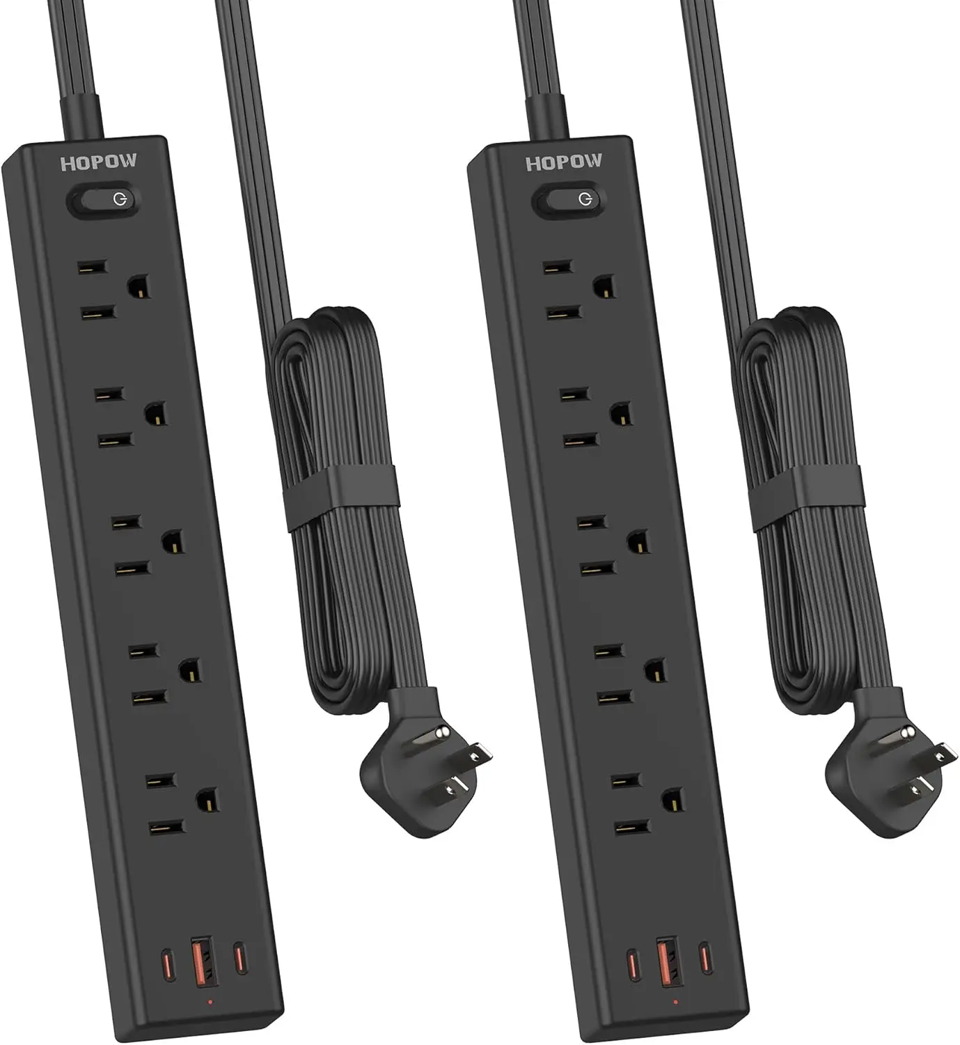 

Набор из 2-х удлинителей с плоскими вилками, кабелем 1.8 м, 5 розетками и 3 USB-портами (2 USB-C), с защитой от перенапряжения для дома, офиса, общежития