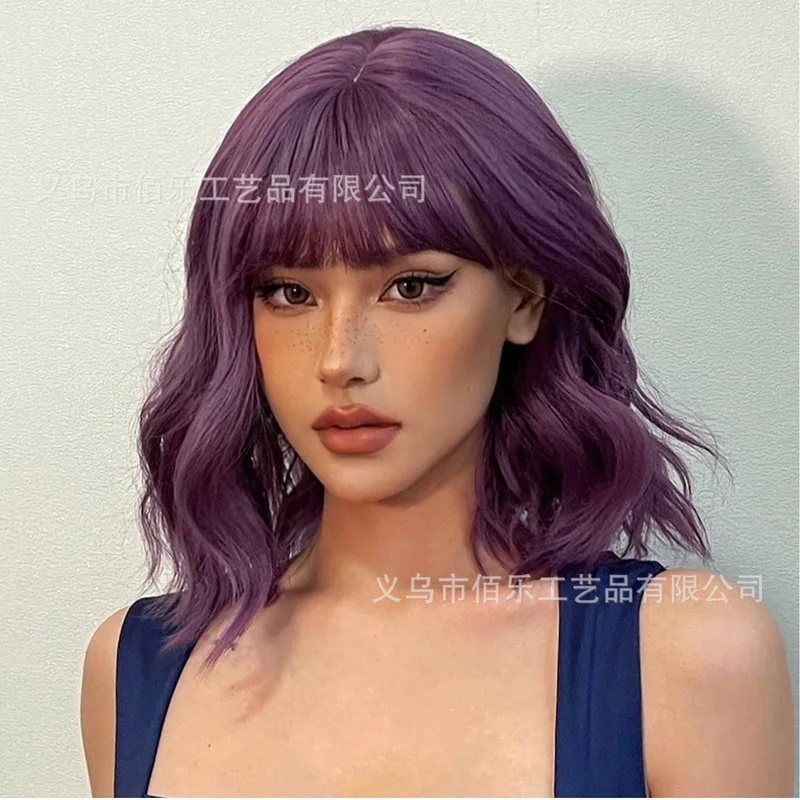 Purple curly hair wig, new European and American style, matte high-temperature fiber wigs