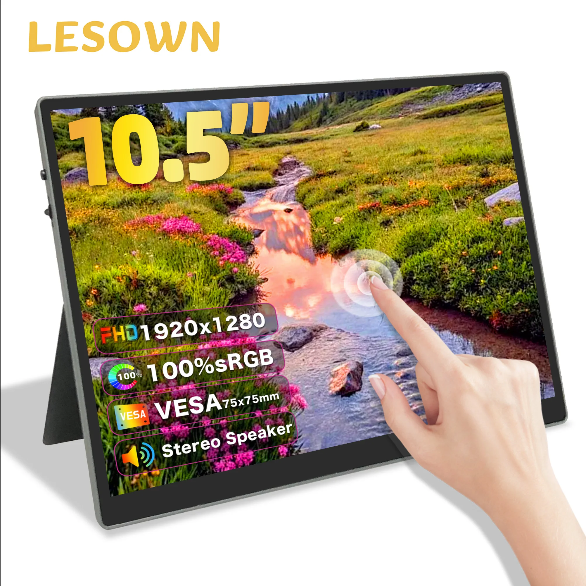 

LESOWN Portable Monitor 10.5 Inch Mini Display 1920x1280 IPS USB‑C Side Screen Camera Video Field Monitor for Designers Creators