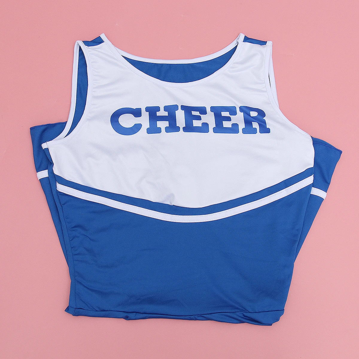 

Women Cheerleader Dress Royal Sleeveless Round Neck Cheer Letter Striped School Party Musical Girls Costume