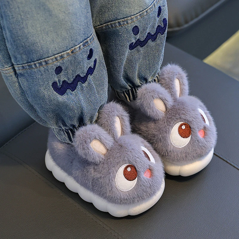 2024 New Cute Rabbit Children\'s Cartoon Winter Slippers Comfortable Warm House Shoes Boys Girls Indoor Home Fluffy Slippers