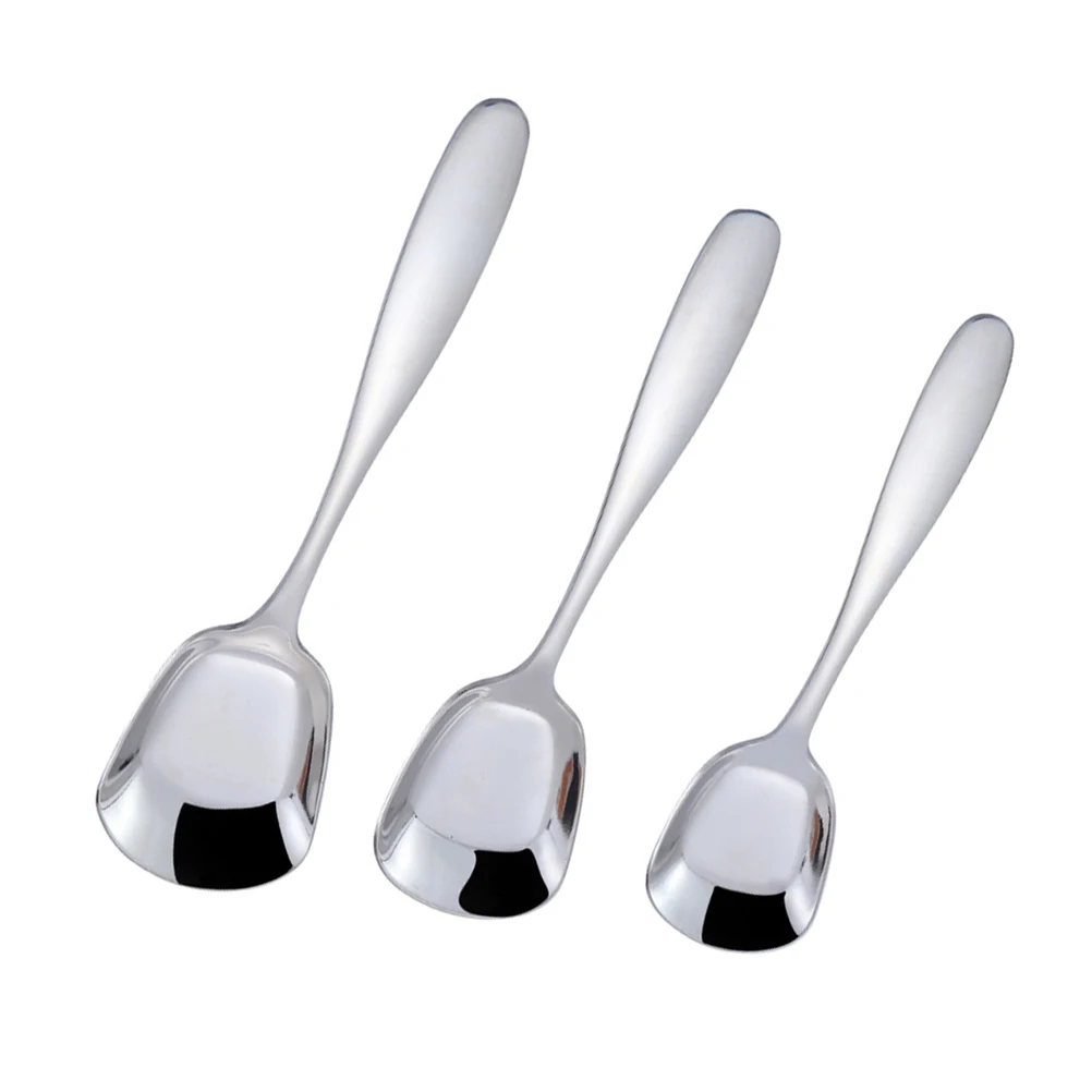 

3 Pcs Stainless Steel Flat Spoons Coffee Stirring Dessert Scoops Kitchen Modern Design Portable Safe Usage Bright