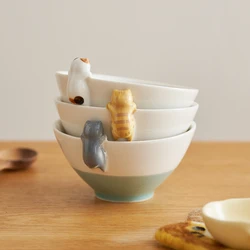 6 Inch Ceramic Rice Bowl Ins Popular Cartoon Cats Cute Home Kitchen Dinnerware Japan Nordic Style 300ML Bowls Under Glazed