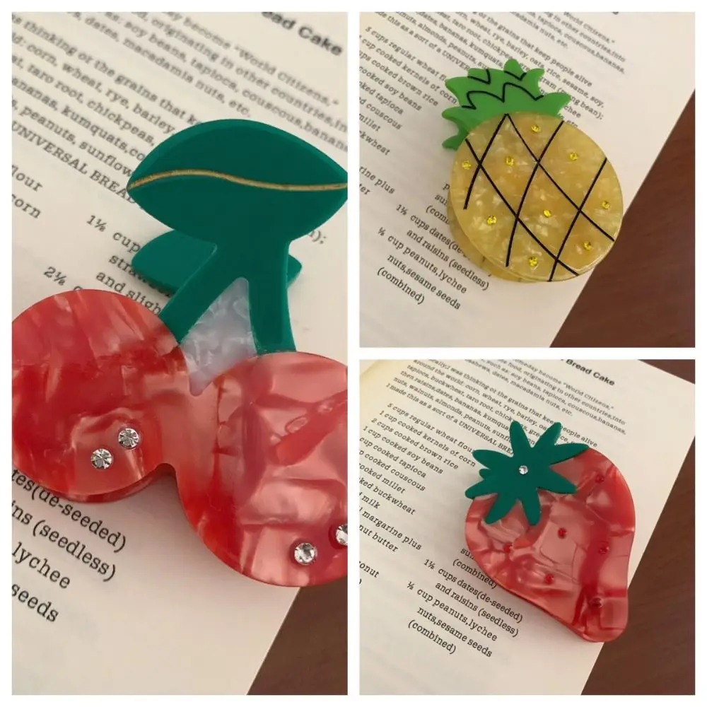 Pineapple Fruit Hair Claw Crystal Shark Clip Strawberry Hair Claw Hair Ornament Hair Accessories Cherry Hair Crab Clip