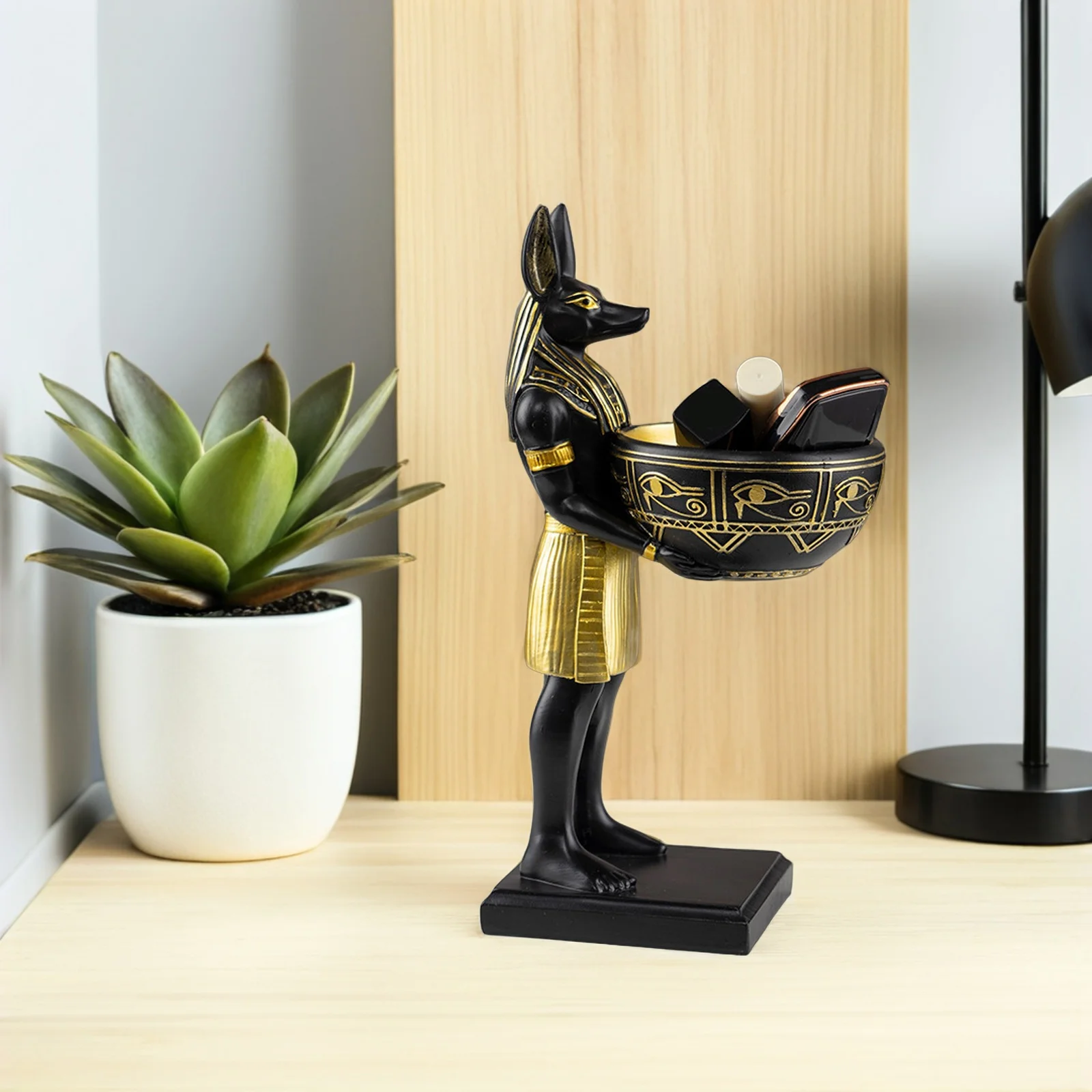

Anubis Statue Resin Decorative Smooth Desk Tray Catchall Bowl Key Holder Jewelry Organizer Entryway Candy Dish