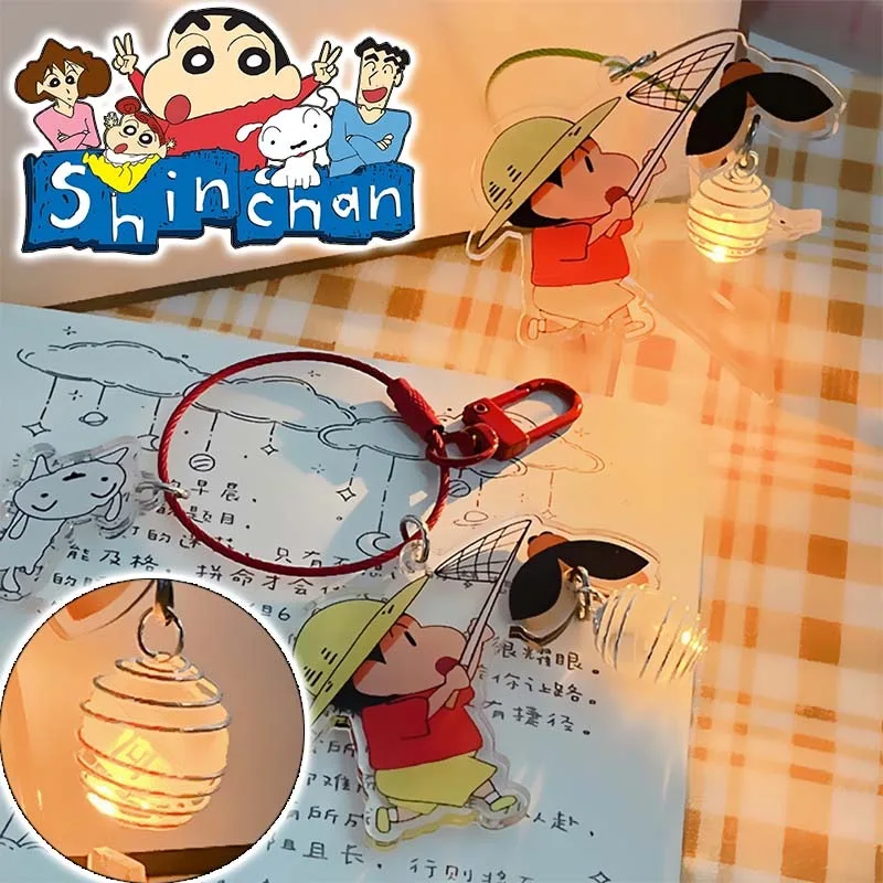 Crayon Shin-chan Keychain Night Lamp Mobile Phone Chain Keyring Student Gifts Funny Acrylic Pendant Lanyard Decoration Pendant