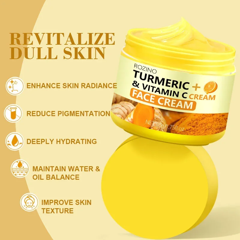 Turmeric VC Face Cream Deeply Moisturizes and Desalinates Skin Leaving Skin Fresh Non Greasy Smooth Firm Soft Elastic Energetic