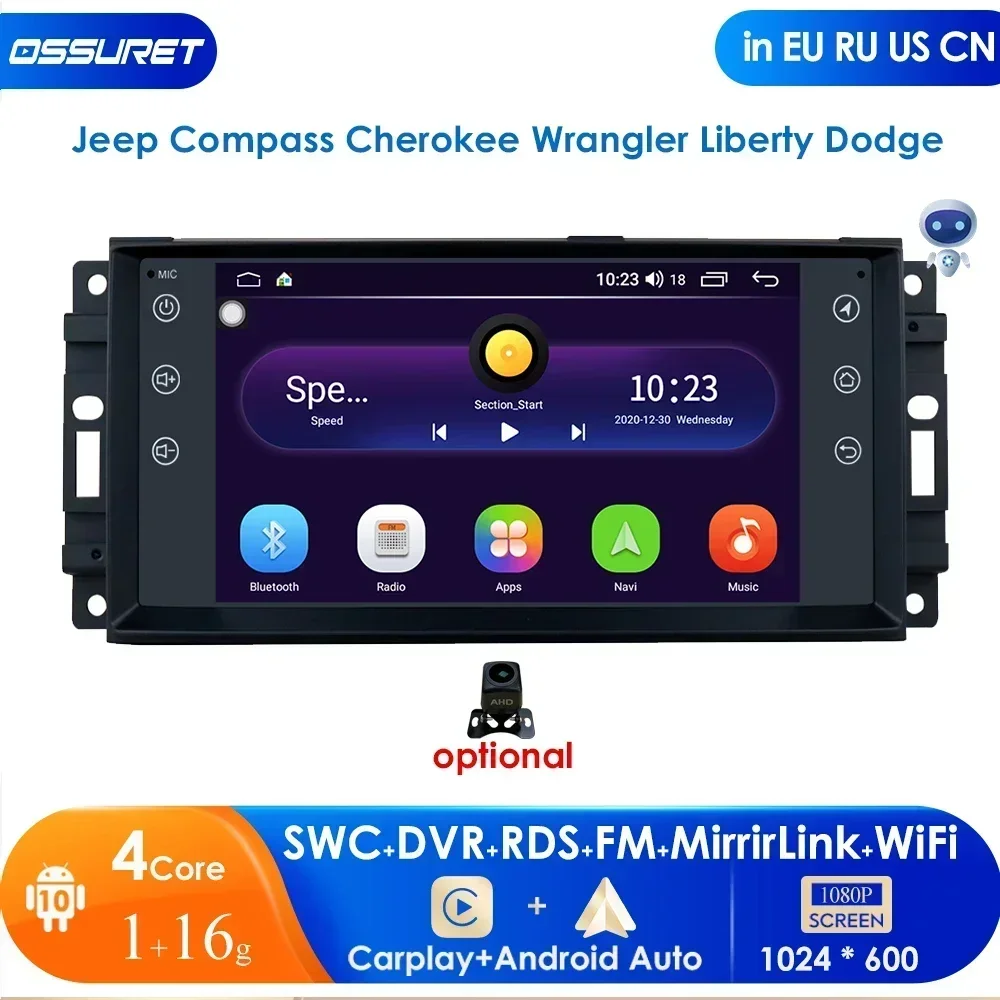 2din Android Car GPS Nav Multimedia for Jeep Cherokee 2009 2008 2010 Wrangler car stereo for Dodge radio Chrysler autoradio 2+64