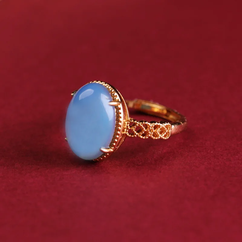 Creatieve Nieuwe Natuurlijke Ijs Chalcedoon Ringen Voor Vrouwen Oude Gouden Vakmanschap Licht Luxe Romantische Bruiloft Accessoires Sieraden